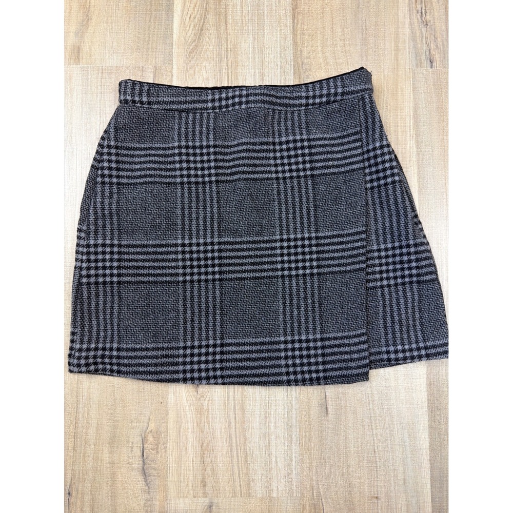 Abercrombie & Fitch Grey Plaid Wool Blend Wrap Mini Skirt Womens Size Medium‎